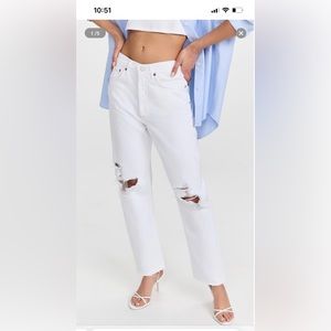 Agolde White Straight Leg Distressed Jeans
